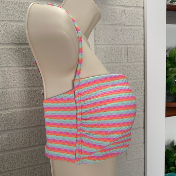 Ninety-Nine Degrees° Junior's Square Bikini Top Bandeau XXL Multi Cosmo Stripe - Picture 2 of 9